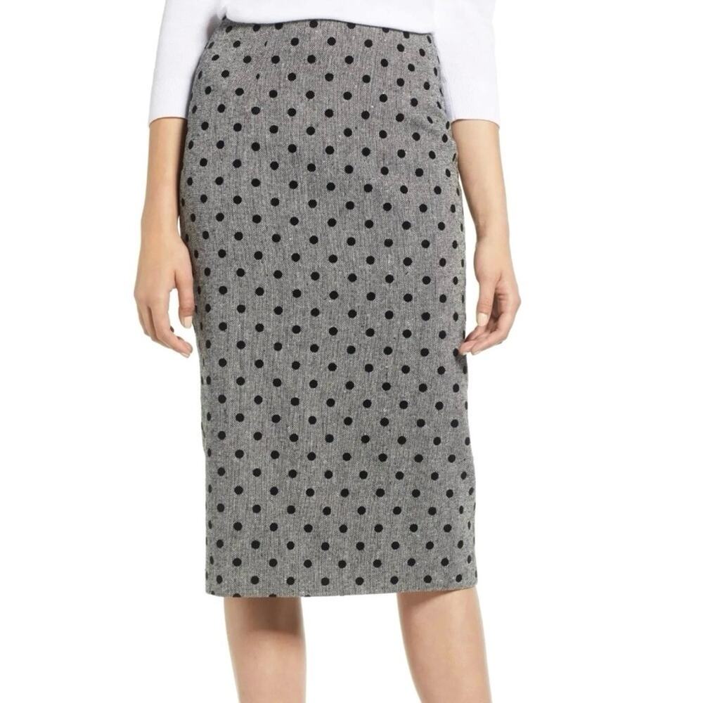 Halogen Wool Blend Midi Pencil Skirt, Tweed with Velvet Polka Dots, Size 6, NWT